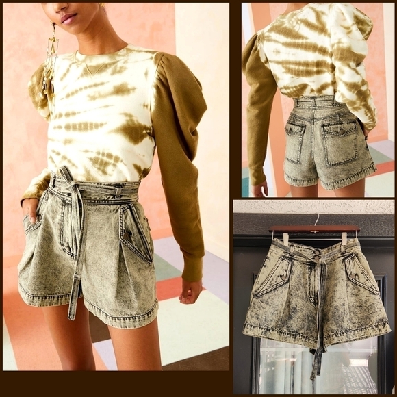 Ulla Johnson Pants - Ulla‎ Johnson Shorts Black & Neutrals Tie-Dye Print Shorts